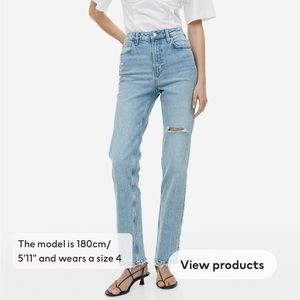 H&M light blue distressed high raise straight length jeans